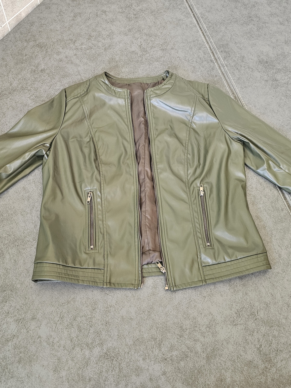 Olive Faux Leather Women's Zip Front Jacket Size Large